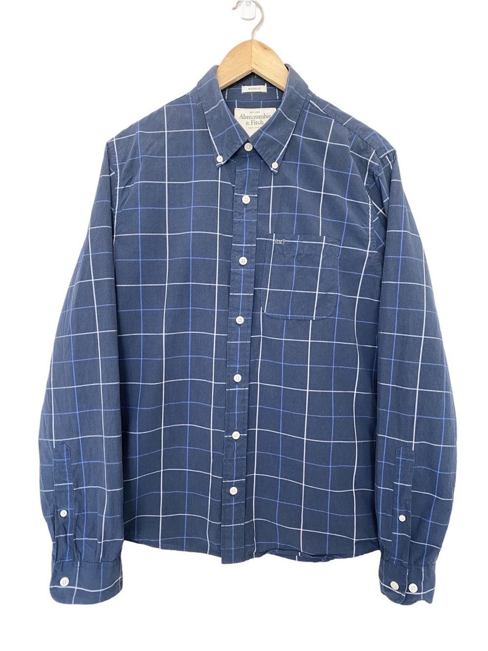 Abercrombie & Fitch Y2K Muscle Fit Blue Plaid Button Down Casual Shirt Mens L